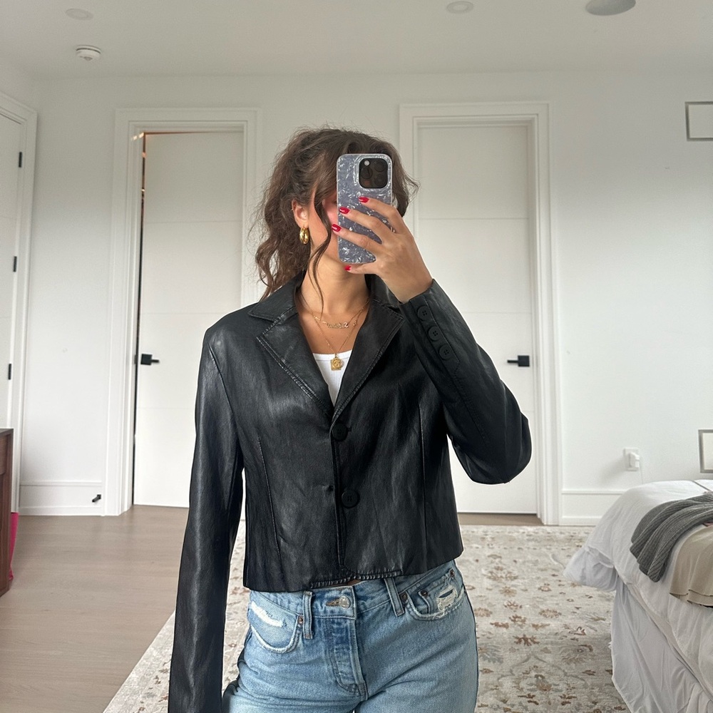 Oak + Fort faux leather cropped jacket